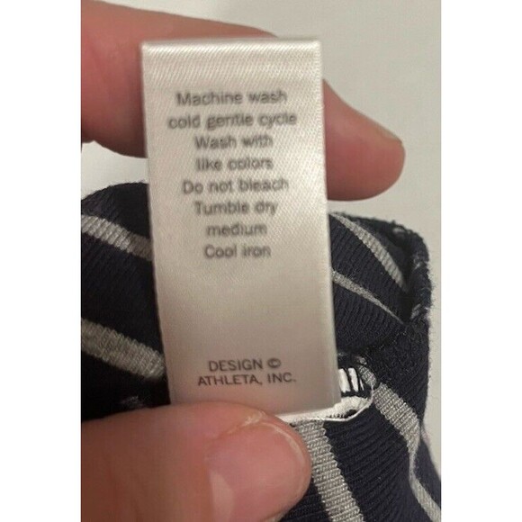 Athleta Women's Midi Dress Cold Shoulder Sleeve Striped Black/Grey Medium - Picture 3 of 7